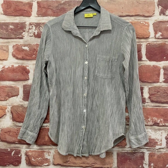 Anthropologie Roller Rabbit Top Womens Small Gray White Pinstriped Casual Blouse - Picture 1 of 9